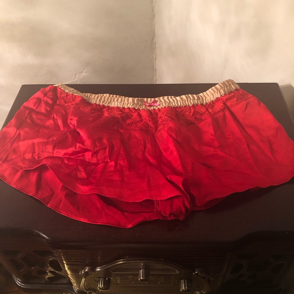 Red silky satin pj shorts lace